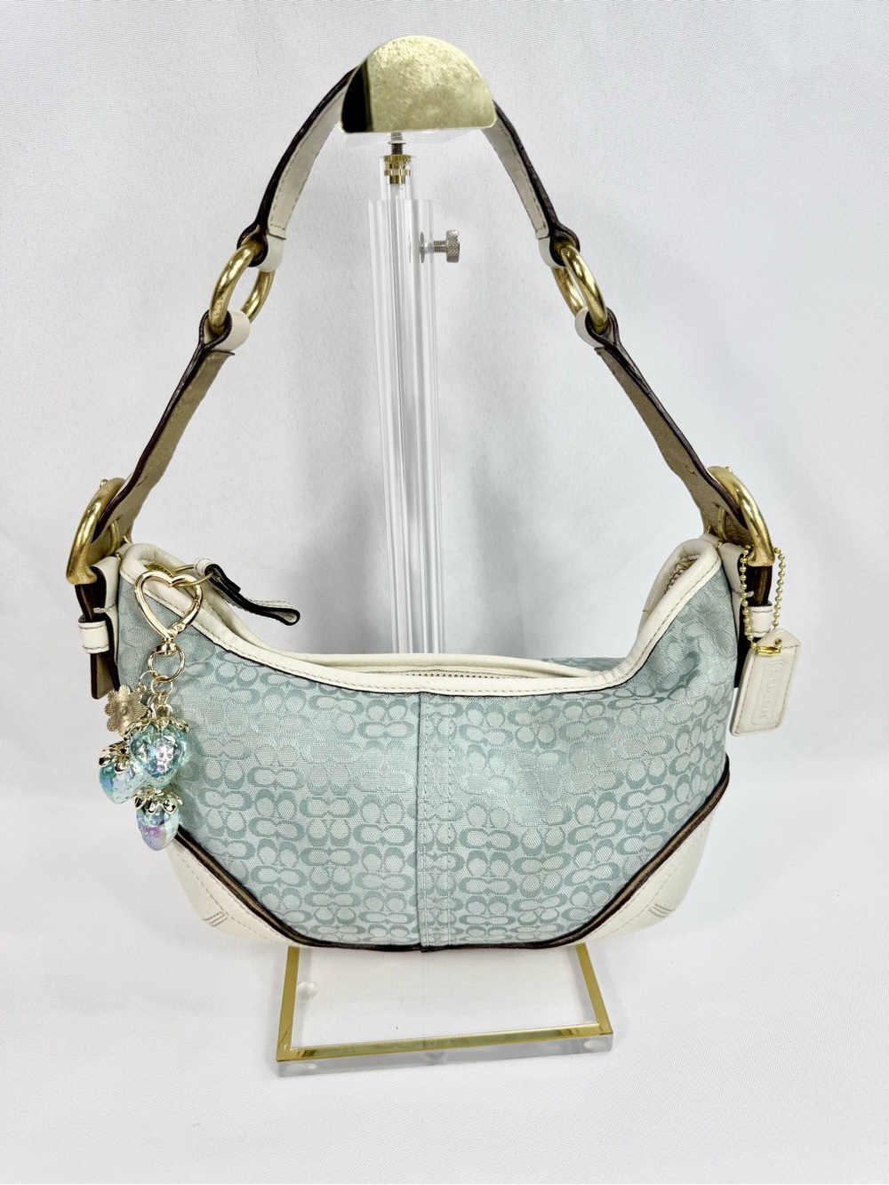 Coach Blue Signature Canvas/White Leather Soho Hobo Bag #1455